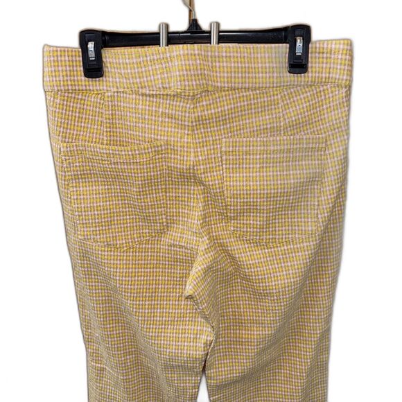 FREE PEOPLE In My Feelings Crop Boot Pants L Check Yellow Cotton Blend Pullon - Picture 9 of 11